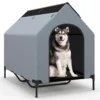 132 cm verhoogde hondenkennel voor grote rassen groot huisdierhuis met geventileerde ramen en afneembare hoes grijs 1