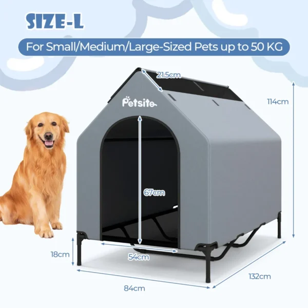 132 cm verhoogde hondenkennel voor grote rassen groot huisdierhuis met geventileerde ramen en afneembare hoes grijs 2