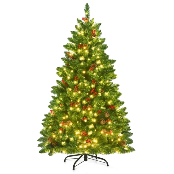 135 cm kerstboom 516 takken premium pvc spelden scharnierende kunstkerstboom met dennenappels en rode bessen voorverlichte kerstboom 2
