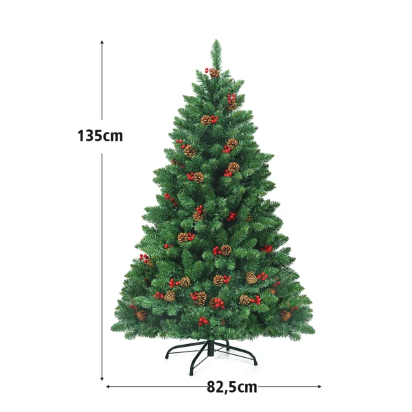 135 cm kerstboom 516 takken premium pvc spelden scharnierende kunstkerstboom met dennenappels en rode bessen voorverlichte kerstboom 3