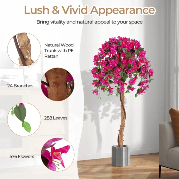 135 cm kunst azalea boom kunst zijden bloemenboom in pot 576 bloemen 288 bladeren houten stam decoratieve kamerplant rood 3
