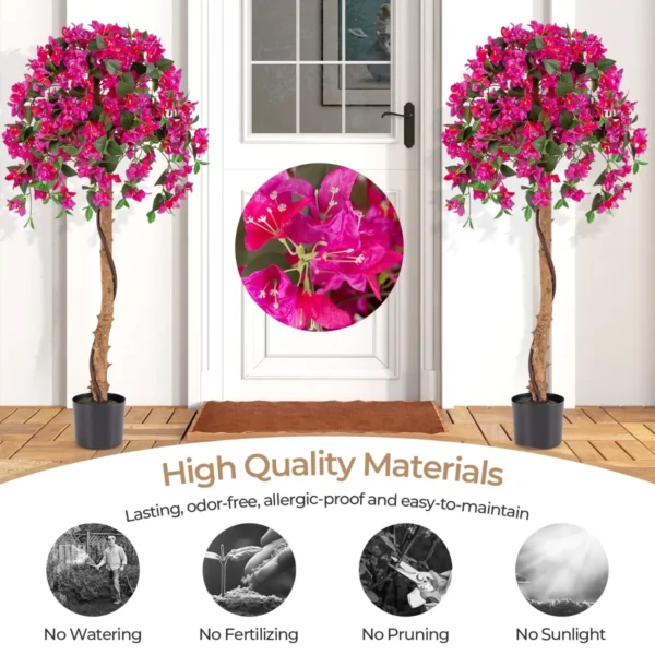 135 cm kunst azalea boom kunst zijden bloemenboom in pot 576 bloemen 288 bladeren houten stam decoratieve kamerplant rood 5