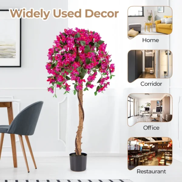 135 cm kunst azalea boom kunst zijden bloemenboom in pot 576 bloemen 288 bladeren houten stam decoratieve kamerplant rood 7