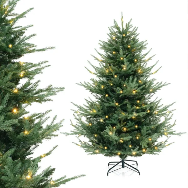 135 cm kunstkerstboom 442 takken 160 warm witte led lampjes pe pvc vellen voorverlichte kerstboom voor feestdagen thuis 1