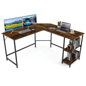 138cm l vormig computerbureau hoekbureau voor thuiskantoor bureau met metalen frame verwijderbare plank bruin 1