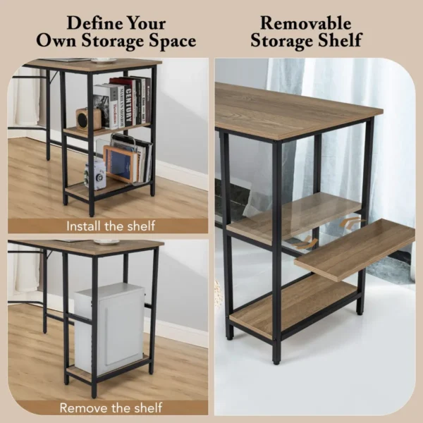 138cm l vormig computerbureau hoekbureau voor thuiskantoor bureau met metalen frame verwijderbare plank natuur 4