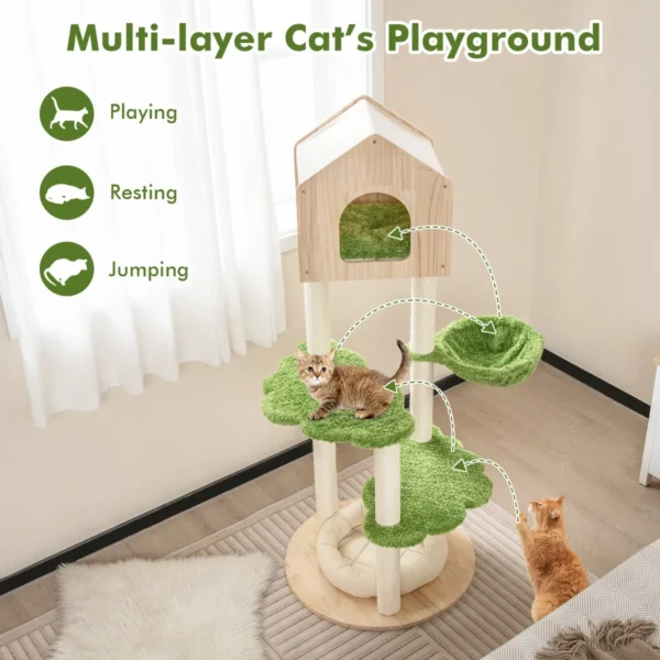 139 cm schattige kattenboom voor binnenkatten met sisal krabpalen springplatforms zitstok hangmat kittenmeubilair groen 4