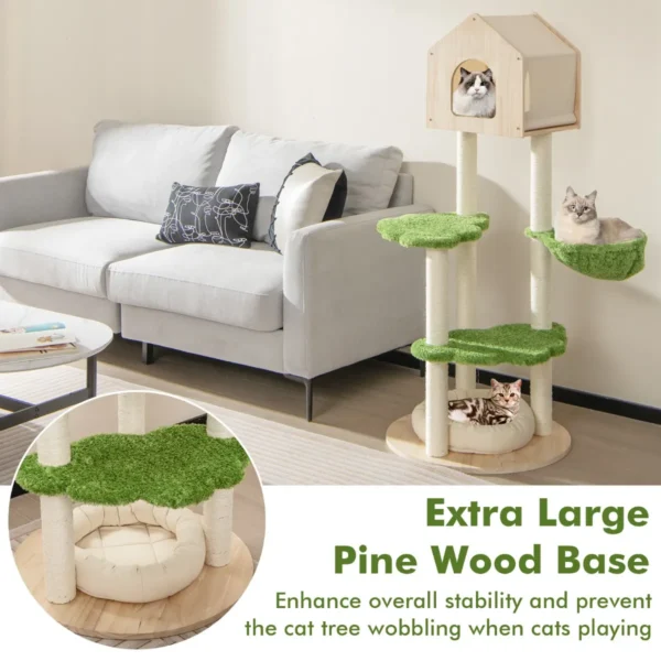 139 cm schattige kattenboom voor binnenkatten met sisal krabpalen springplatforms zitstok hangmat kittenmeubilair groen 5