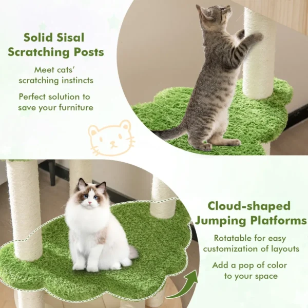 139 cm schattige kattenboom voor binnenkatten met sisal krabpalen springplatforms zitstok hangmat kittenmeubilair groen 7
