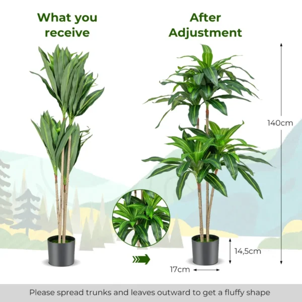 140 cm hoge kunstboom nep dracaena plant met 92 bladeren cement pot foam hoes onderhoudsvrij voor tuindecoratie thuiskantoor 2