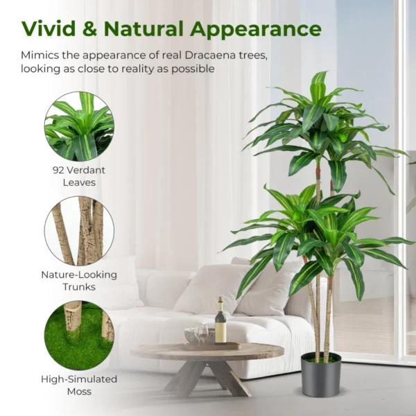 140 cm hoge kunstboom nep dracaena plant met 92 bladeren cement pot foam hoes onderhoudsvrij voor tuindecoratie thuiskantoor 7