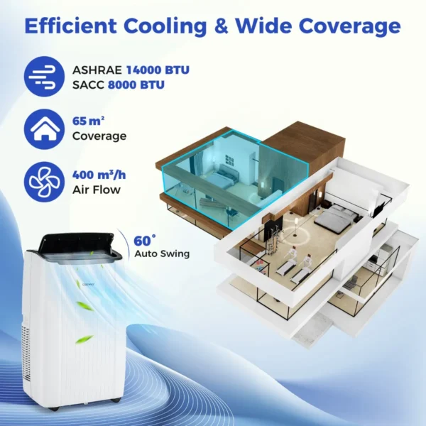 14000 btu mobiele airconditioning met afvoerslang 4 in 1 airconditioner met verwarming ventilator en ontvochtiger 24 uurs timer slaapmodus 4