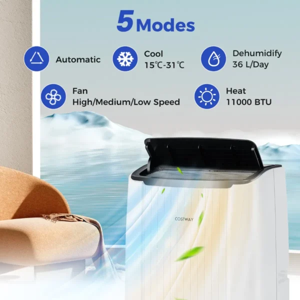 14000 btu mobiele airconditioning met afvoerslang 4 in 1 airconditioner met verwarming ventilator en ontvochtiger 24 uurs timer slaapmodus 5