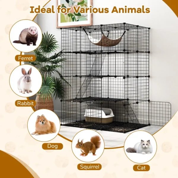 143 cm kubusvormige kattenkooi met 4 verdiepingen huisdierenverblijf met hangmat afneembare metalen draadkooi voor katten zwart 4