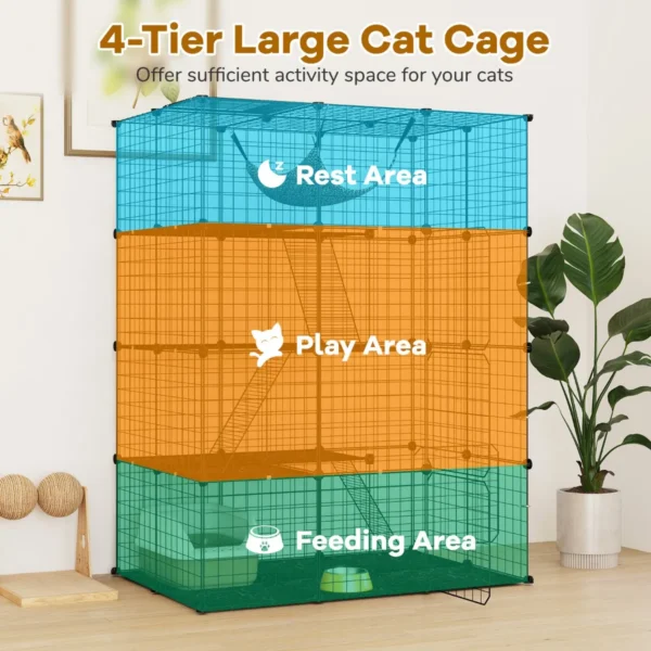 143 cm kubusvormige kattenkooi met 4 verdiepingen huisdierenverblijf met hangmat afneembare metalen draadkooi voor katten zwart 5