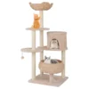 146 cm krabpaal met kattenmand kattenboom met zitstang speelbal sisalpalen meertraps klimboom kattenkrabpaal katten beige 1