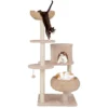 146 cm krabpaal met kattenmand kattenboom met zitstang speelbal sisalpalen meertraps klimboom kattenkrabpaal katten beige 2