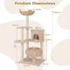 146 cm krabpaal met kattenmand kattenboom met zitstang speelbal sisalpalen meertraps klimboom kattenkrabpaal katten beige 3