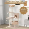 146 cm krabpaal met kattenmand kattenboom met zitstang speelbal sisalpalen meertraps klimboom kattenkrabpaal katten beige 4