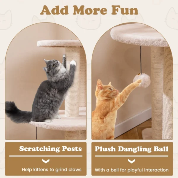 146 cm krabpaal met kattenmand kattenboom met zitstang speelbal sisalpalen meertraps klimboom kattenkrabpaal katten beige 7