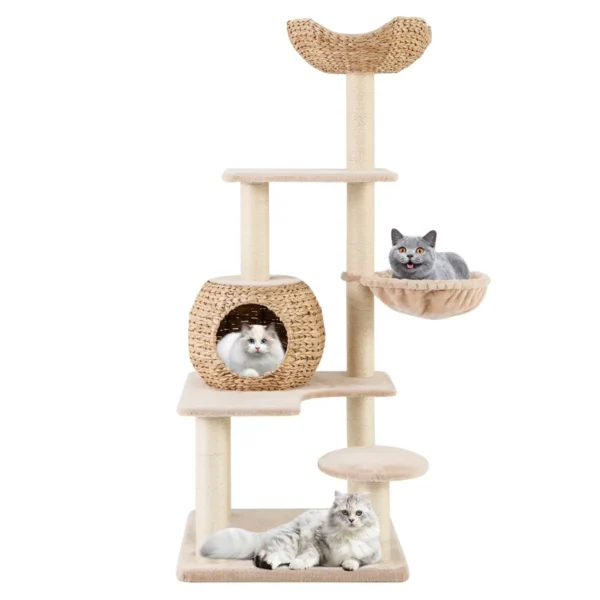 150 cm krabpaal met kattenmand kattenboom met hangmat & platforms & zitstok en kussens kattenkrabpaal katten tot 10 kg 2
