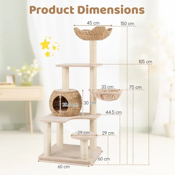 150 cm krabpaal met kattenmand kattenboom met hangmat & platforms & zitstok en kussens kattenkrabpaal katten tot 10 kg 3