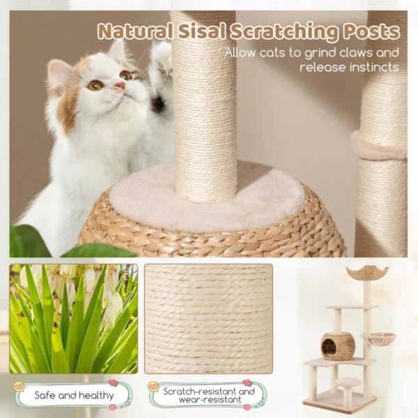 150 cm krabpaal met kattenmand kattenboom met hangmat & platforms & zitstok en kussens kattenkrabpaal katten tot 10 kg 7