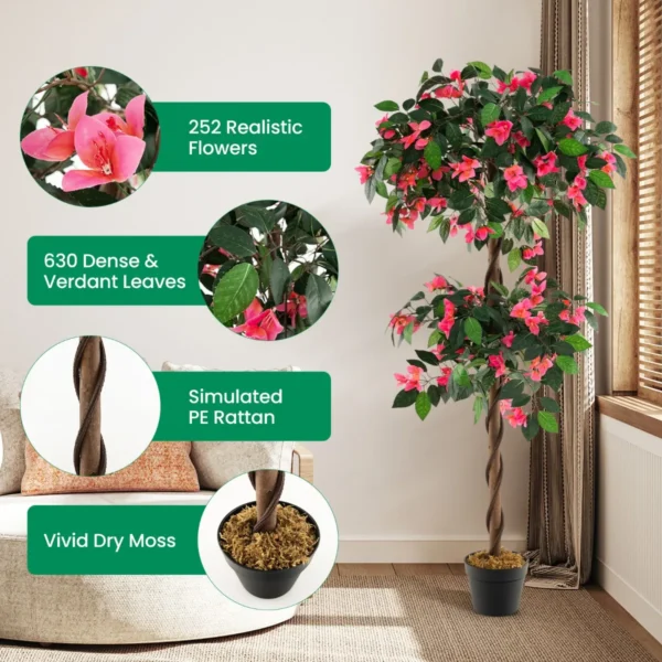 150 cm kunstmatige bougainvillea kunstbloemenboom 252 bloemen 630 bladeren echt houten stam hoge nepplant in pot 3