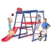 150 x 142 x 146 cm 7 in 1 binnenspeeltuin voor kinderen klimspeelgoedset met glijbaan klimnet klimladder touwladder basketbalring 1