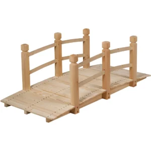 150cm tuinbrug houten boogbrug met leuningen decoratieve vijverbrug voor achtertuin/tuin/boerderij naturel 1
