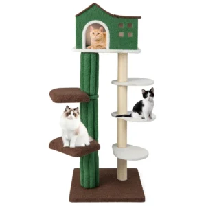 153 cm hoge meerlaagse krabpaal met huis / sisal beklede krabpalen en 5 pluche platforms kattenmeubel voor huiskatten 1