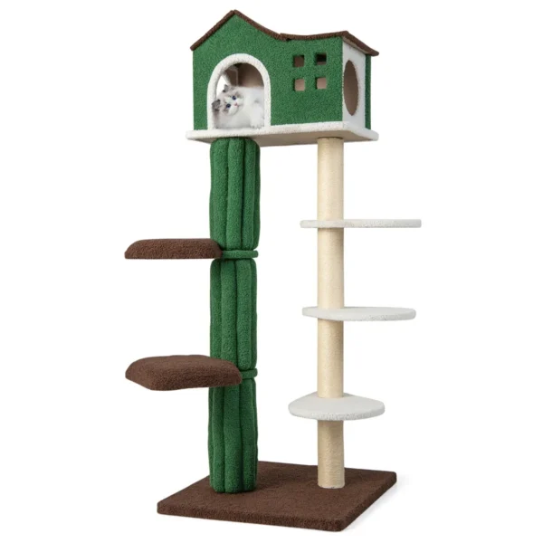 153 cm hoge meerlaagse krabpaal met huis / sisal beklede krabpalen en 5 pluche platforms kattenmeubel voor huiskatten 2