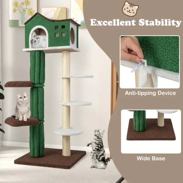 153 cm hoge meerlaagse krabpaal met huis / sisal beklede krabpalen en 5 pluche platforms kattenmeubel voor huiskatten 5