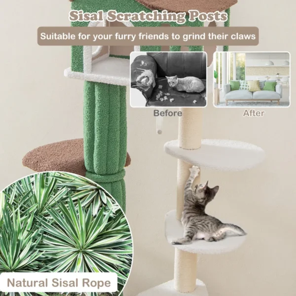 153 cm hoge meerlaagse krabpaal met huis / sisal beklede krabpalen en 5 pluche platforms kattenmeubel voor huiskatten 6