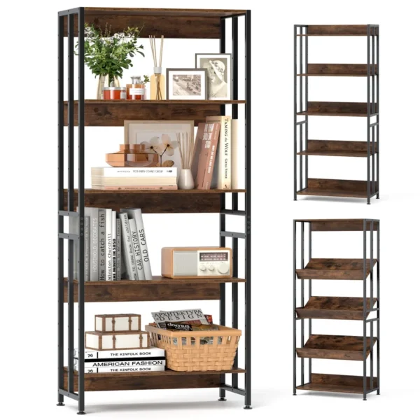 157 cm 5 laags boekenkast verstelbare en kantelbare planken industriële opbergplank stevig metalen frame voor woonkamer slaapkamer 1