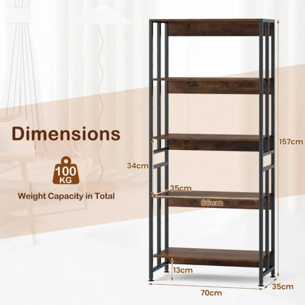 157 cm 5 laags boekenkast verstelbare en kantelbare planken industriële opbergplank stevig metalen frame voor woonkamer slaapkamer 3