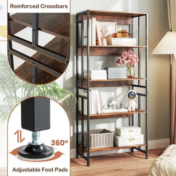 157 cm 5 laags boekenkast verstelbare en kantelbare planken industriële opbergplank stevig metalen frame voor woonkamer slaapkamer 7