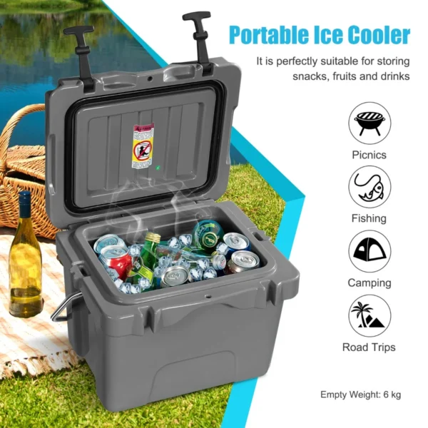15l plastic verwarmingsdoos met handvat aftapplug en 2 bekerhouders draagbare koelbox ideaal voor buitenactiviteiten ( grijs ) 4
