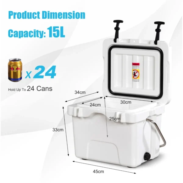 15l plastic verwarmingsdoos met handvat aftapplug en 2 bekerhouders draagbare koelbox ideaal voor buitenactiviteiten (wit) 3