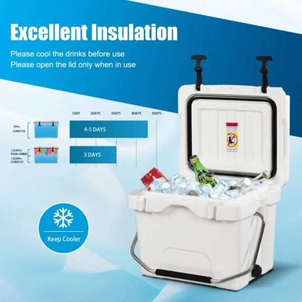 15l plastic verwarmingsdoos met handvat aftapplug en 2 bekerhouders draagbare koelbox ideaal voor buitenactiviteiten (wit) 6