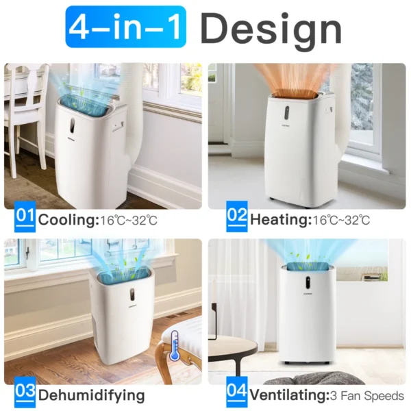16.000 btu 5 in 1 airconditioner met verwarmen & koelen mobiele airconditioning met afvoerslang luchtontvochtiger tot 45㎡ 4700 w 6