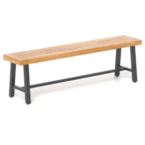160 cm acacia houten buitenbank 3 persoons terrasbank met 360 kg capaciteit rugloze buitenbank met stevig metalen frame 1