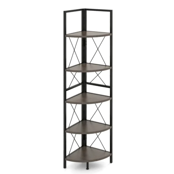 160 cm hoekplank met 5 niveaus boekenkast staand rek met metalen frame opbergrek voor woonkamer badkamer keuken grijze eik 2