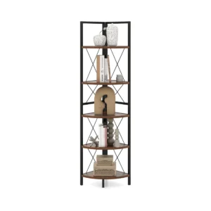 160 cm hoekplank met 5 niveaus boekenkast staand rek met metalen frame opbergrek voor woonkamer badkamer keuken hal 1