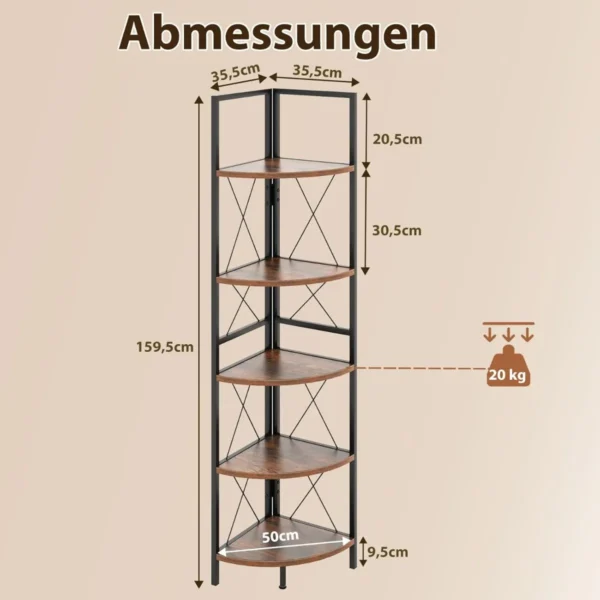 160 cm hoekplank met 5 niveaus boekenkast staand rek met metalen frame opbergrek voor woonkamer badkamer keuken hal 2