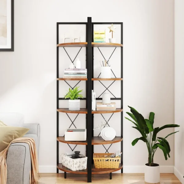 160 cm hoekplank met 5 niveaus boekenkast staand rek met metalen frame opbergrek voor woonkamer badkamer keuken hal 3