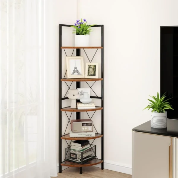 160 cm hoekplank met 5 niveaus boekenkast staand rek met metalen frame opbergrek voor woonkamer badkamer keuken hal 4