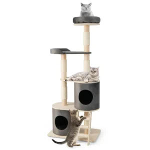 160 cm kattenboom met sisal ladder en verwijderbaar kussen activiteitencentrum voor katten met 2 comfortabele condo's grijs 1
