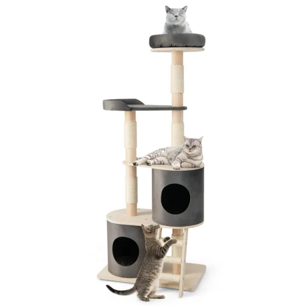 160 cm kattenboom met sisal ladder en verwijderbaar kussen activiteitencentrum voor katten met 2 comfortabele condo's grijs 1