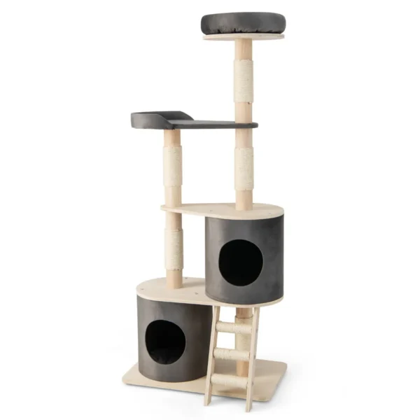 160 cm kattenboom met sisal ladder en verwijderbaar kussen activiteitencentrum voor katten met 2 comfortabele condo's grijs 3